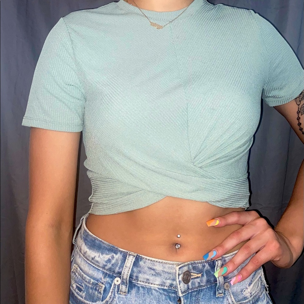 H&M, medium, sage green crop top